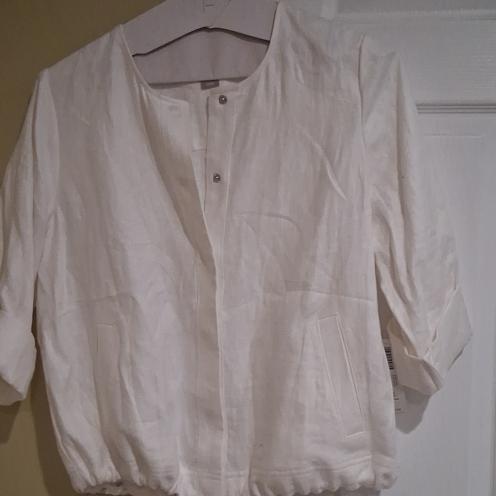 Lightweight White Women's Drawstring Linen Jacket